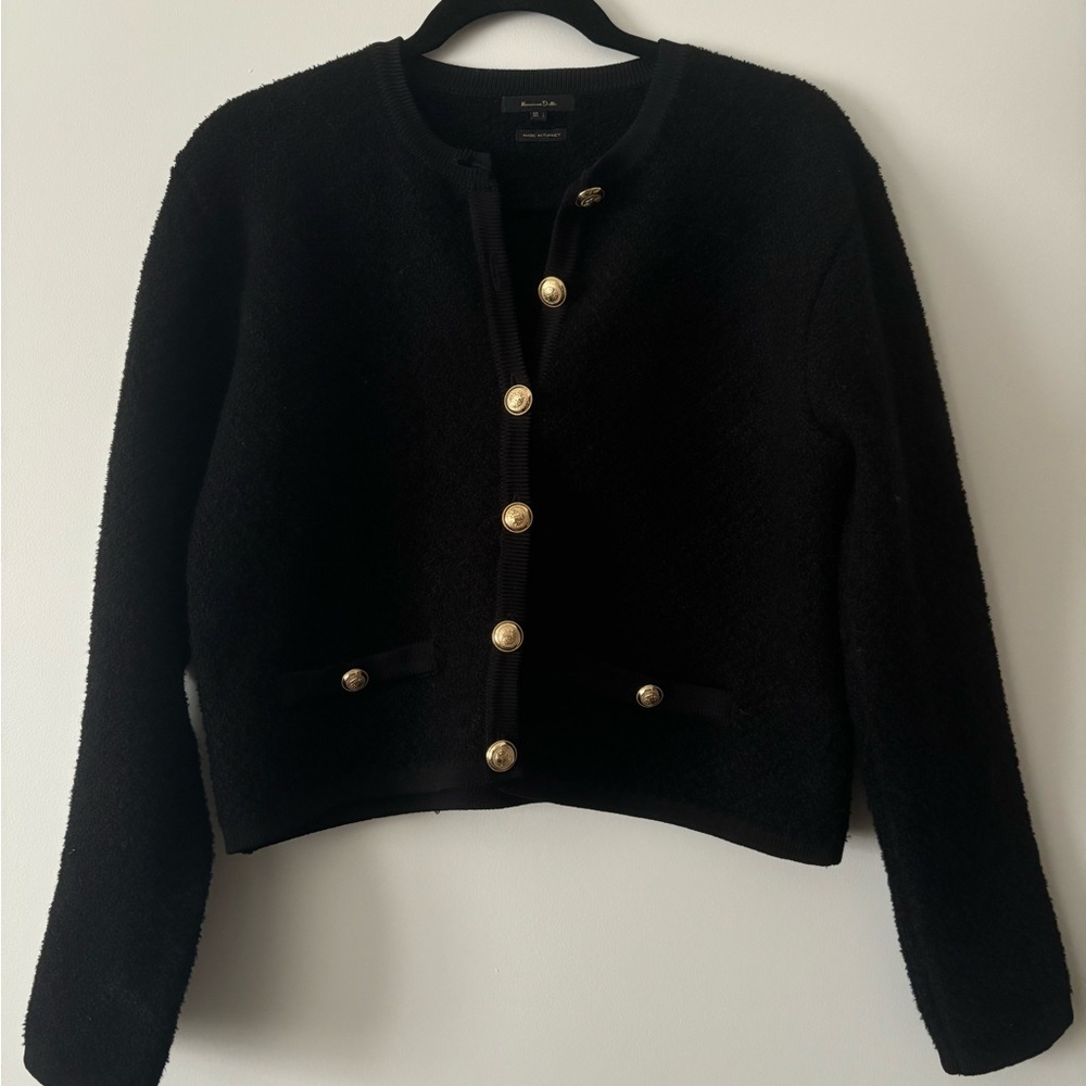 Massimo Dutti Black Cardigan with Gold Buttons
